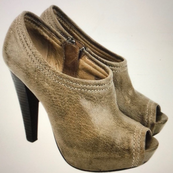 Frye Edie Distressed Leather Peep Toe Booties - Picture 1 of 4